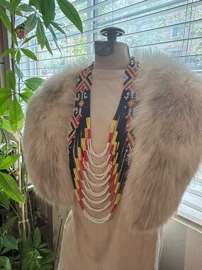 Philippine jewelry tribal T'Boli inspired statement necklace multicolored beaded